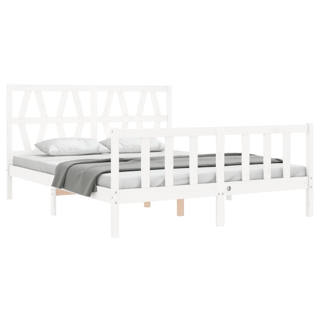 vidaXL Estructura de cama matrimonio con cabecero madera maciza blanco