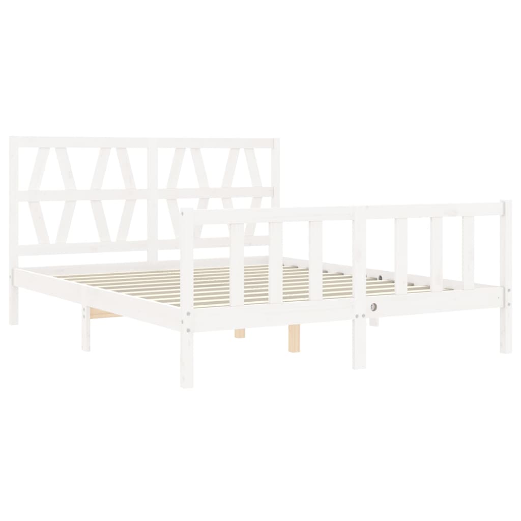 vidaXL Estructura de cama matrimonio con cabecero madera maciza blanco