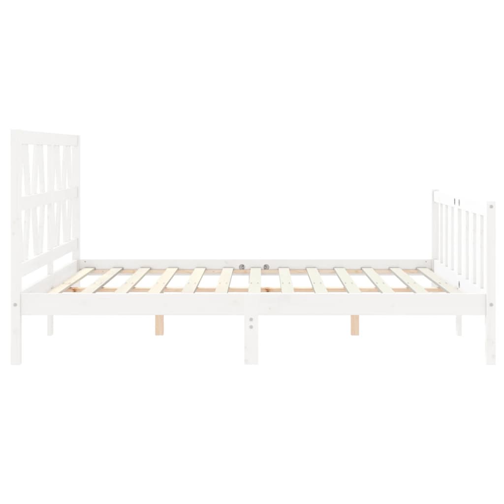 vidaXL Estructura de cama matrimonio con cabecero madera maciza blanco