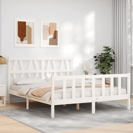 vidaXL Estructura de cama matrimonio con cabecero madera maciza blanco