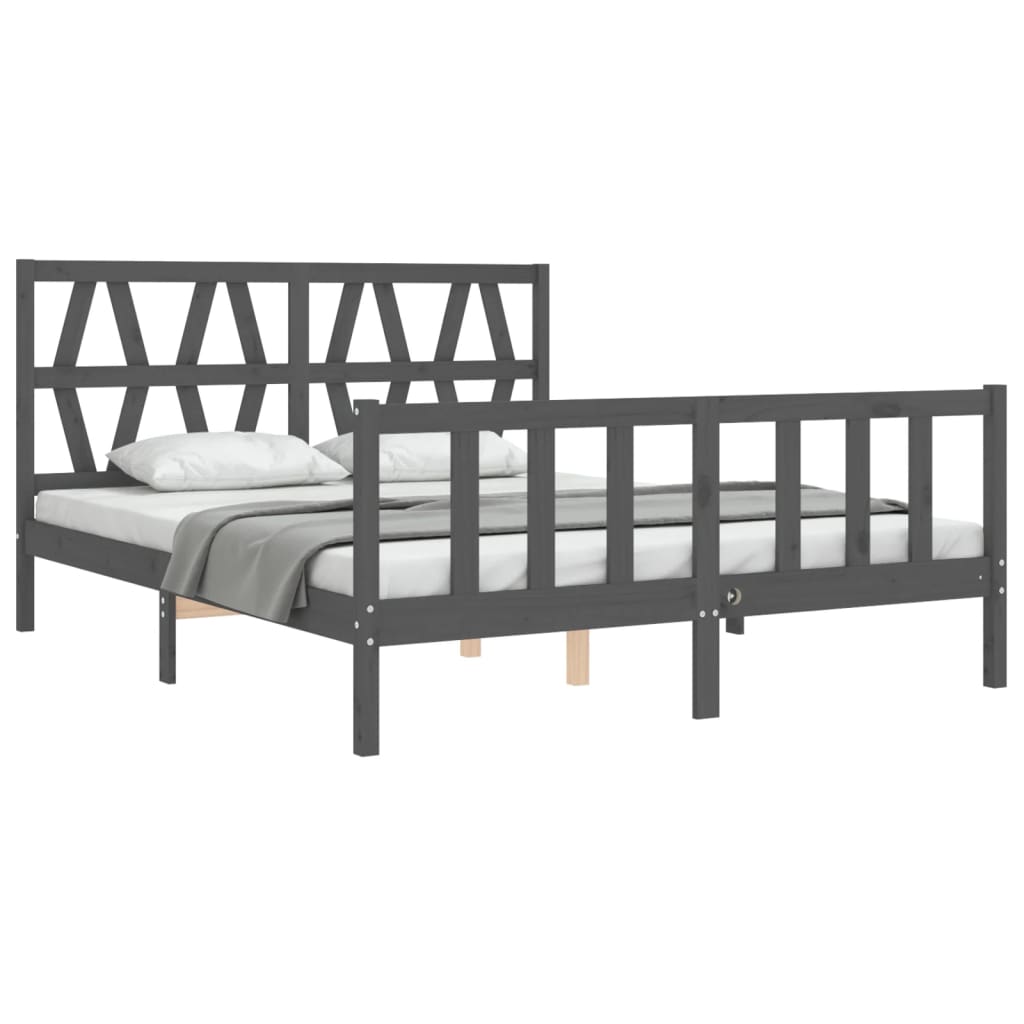 vidaXL Estructura de cama matrimonio con cabecero madera maciza gris