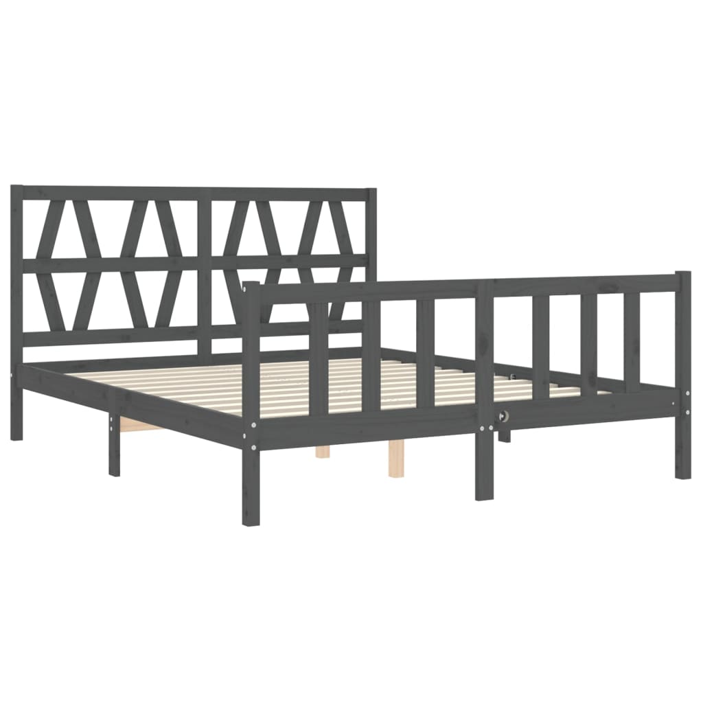 vidaXL Estructura de cama matrimonio con cabecero madera maciza gris