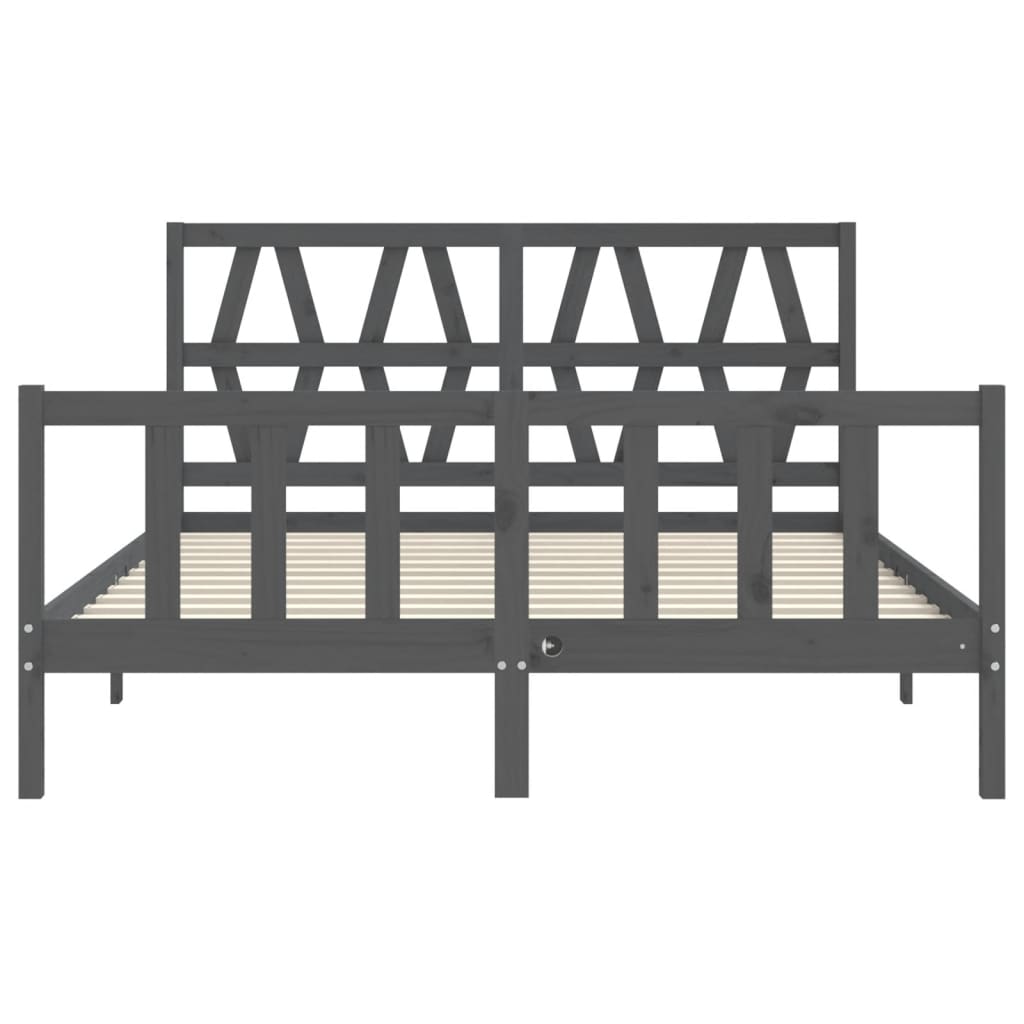 vidaXL Estructura de cama matrimonio con cabecero madera maciza gris