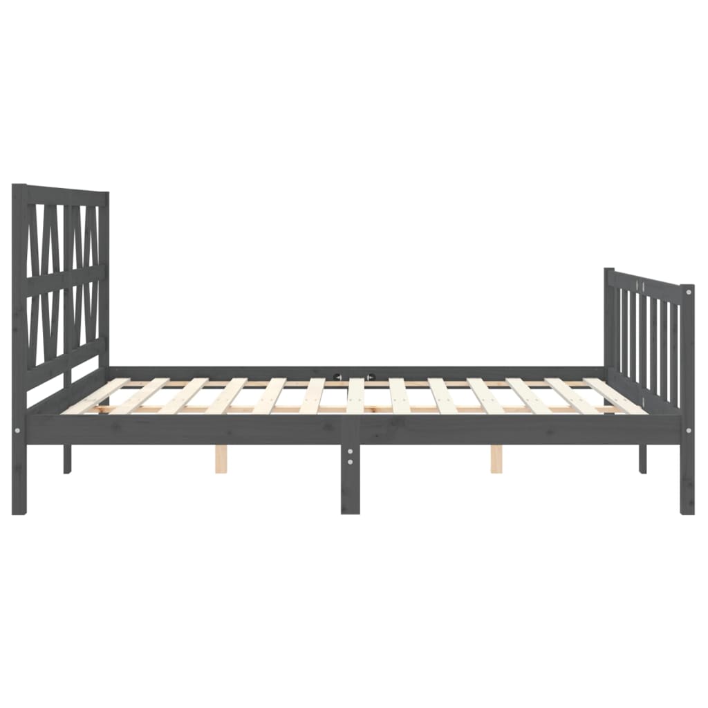 vidaXL Estructura de cama matrimonio con cabecero madera maciza gris