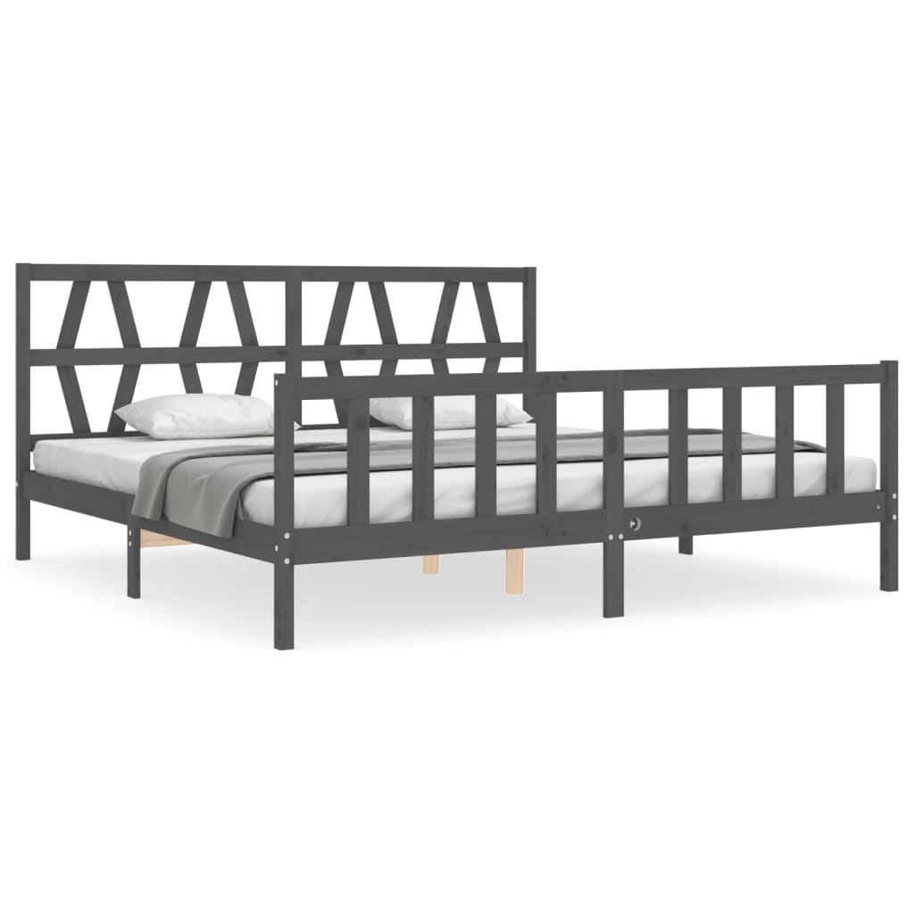 vidaXL Estructura de cama con cabecero madera maciza gris 200x200 cm