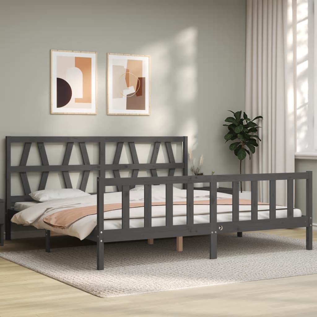 vidaXL Estructura de cama con cabecero madera maciza gris 200x200 cm