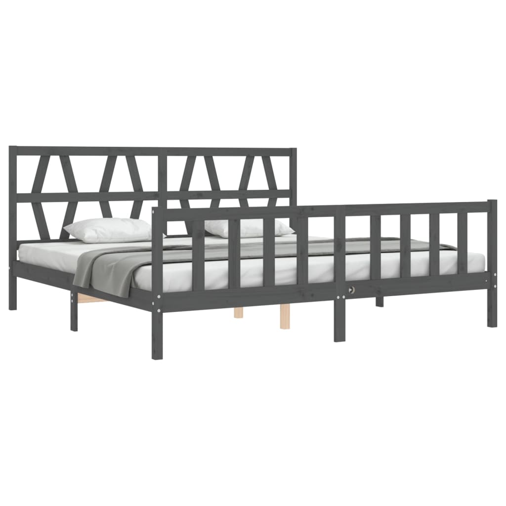 vidaXL Estructura de cama con cabecero madera maciza gris 200x200 cm