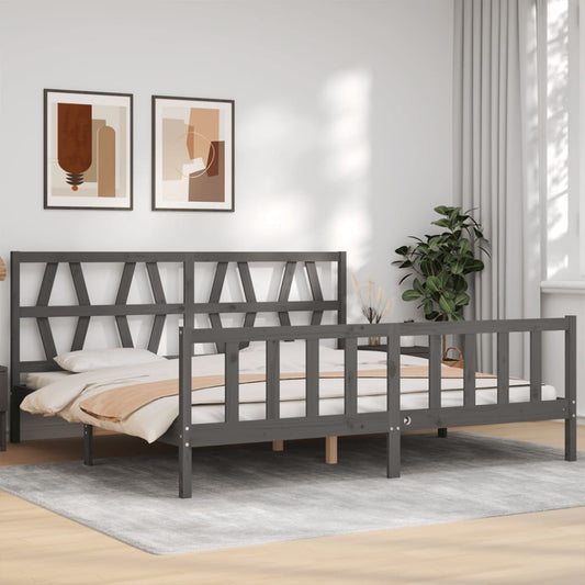 vidaXL Estructura de cama con cabecero madera maciza gris 200x200 cm