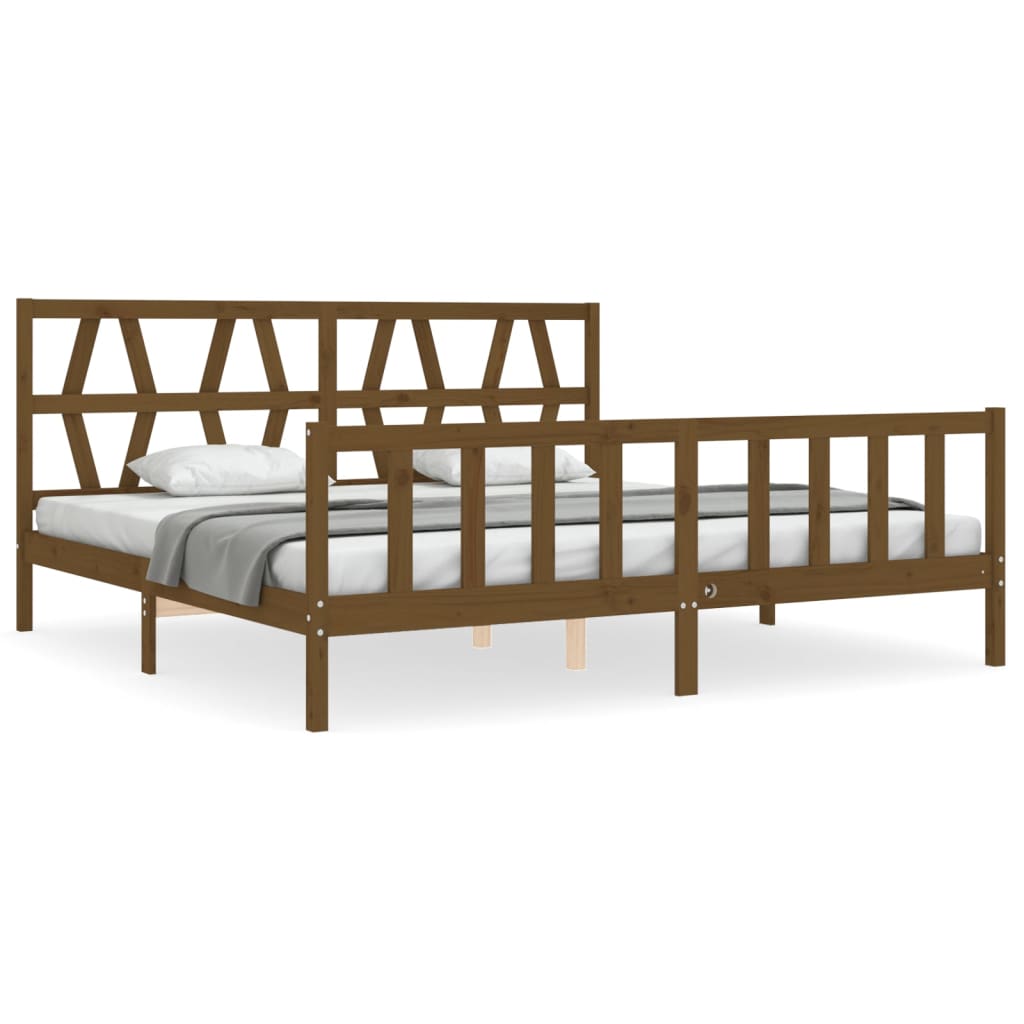 vidaXL Estructura cama y cabecero madera maciza marrón miel 200x200 cm