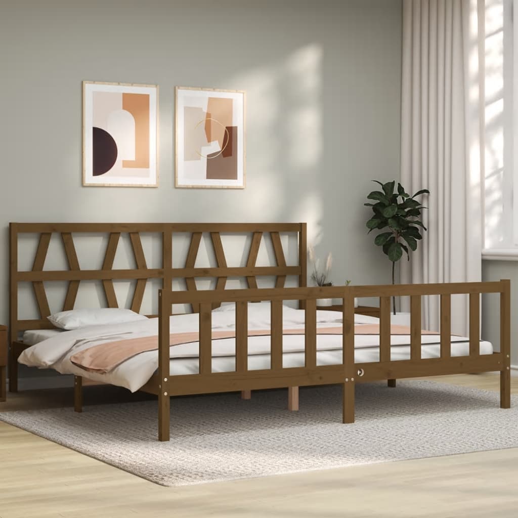 vidaXL Estructura cama y cabecero madera maciza marrón miel 200x200 cm