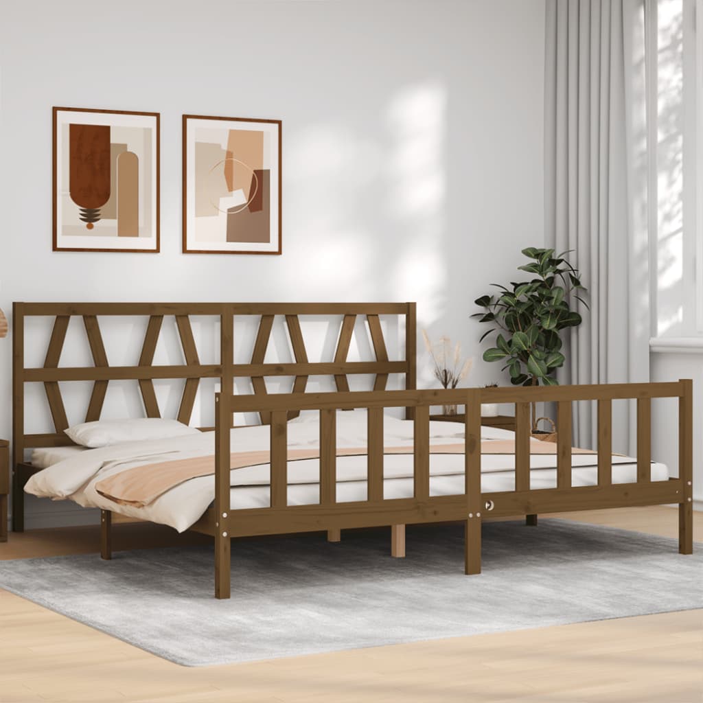 vidaXL Estructura cama y cabecero madera maciza marrón miel 200x200 cm