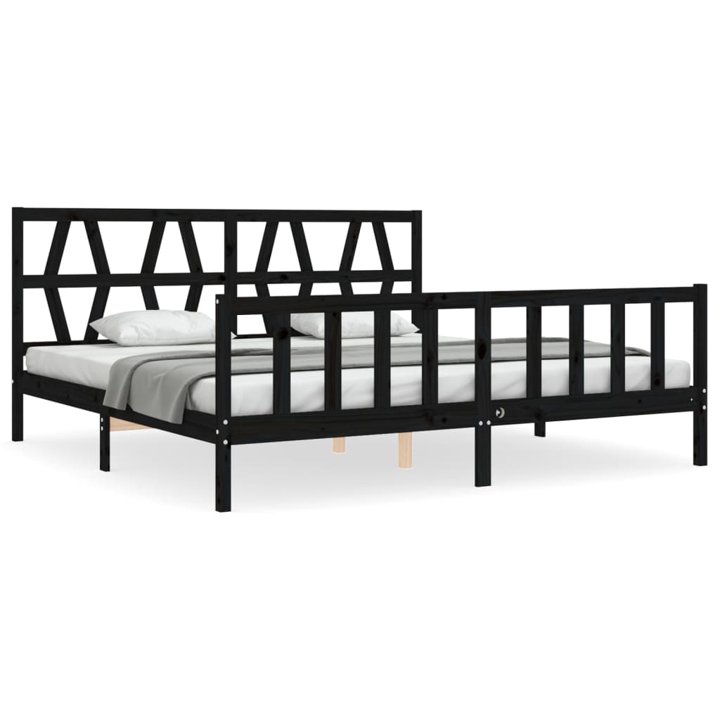 vidaXL Estructura de cama con cabecero madera maciza negro 200x200 cm