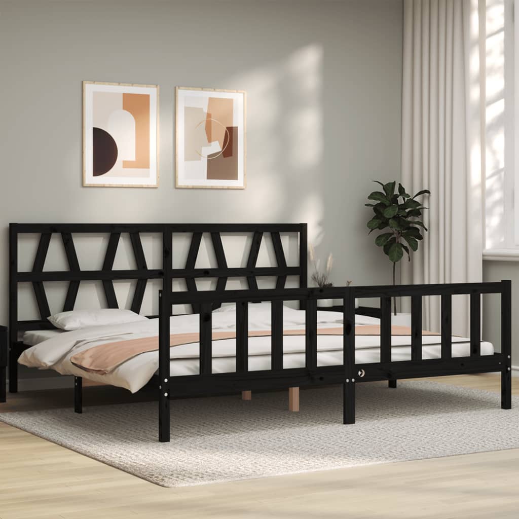 vidaXL Estructura de cama con cabecero madera maciza negro 200x200 cm