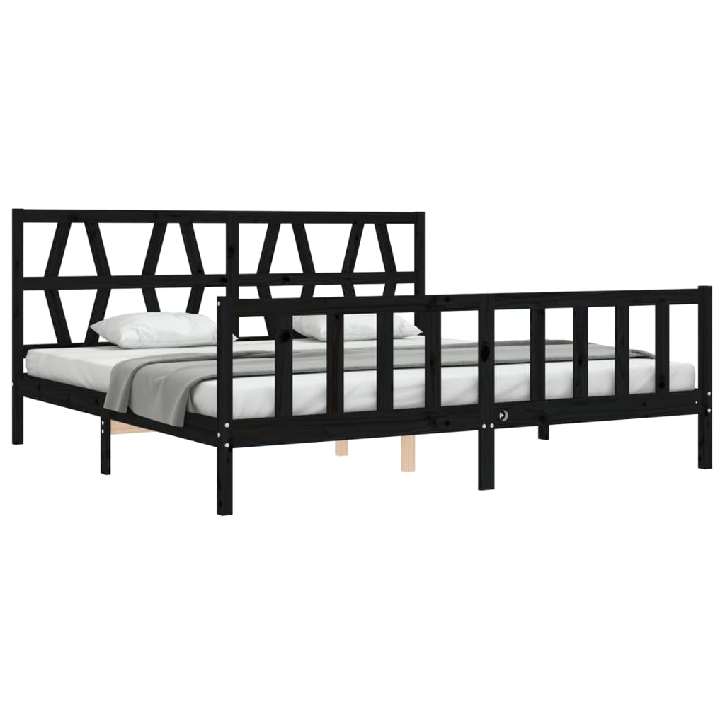 vidaXL Estructura de cama con cabecero madera maciza negro 200x200 cm