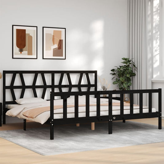 vidaXL Estructura de cama con cabecero madera maciza negro 200x200 cm