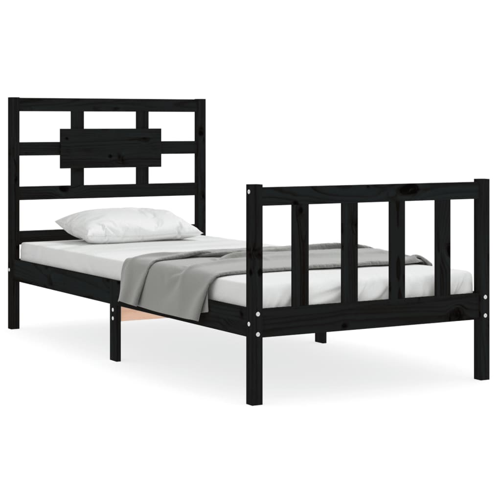 vidaXL Estructura de cama individual con cabecero madera maciza negro