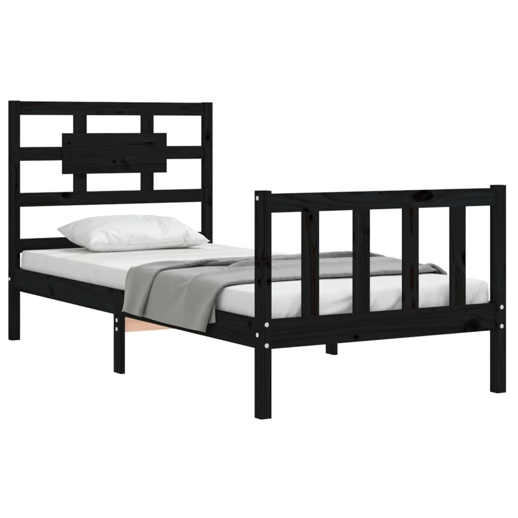 vidaXL Estructura de cama individual con cabecero madera maciza negro