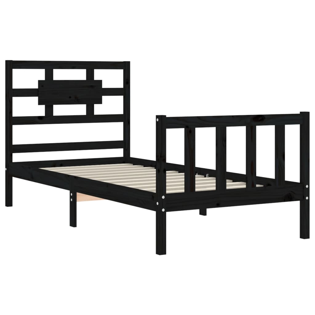 vidaXL Estructura de cama individual con cabecero madera maciza negro