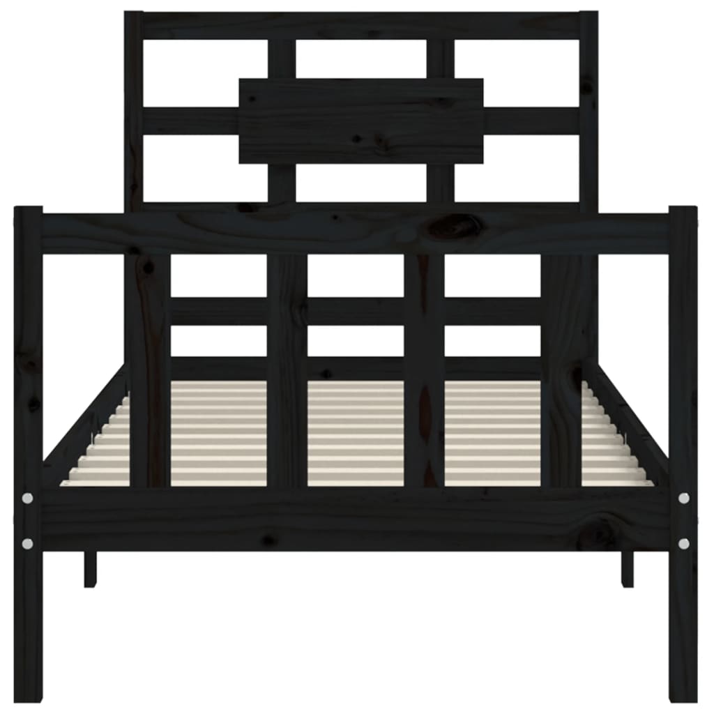 vidaXL Estructura de cama individual con cabecero madera maciza negro