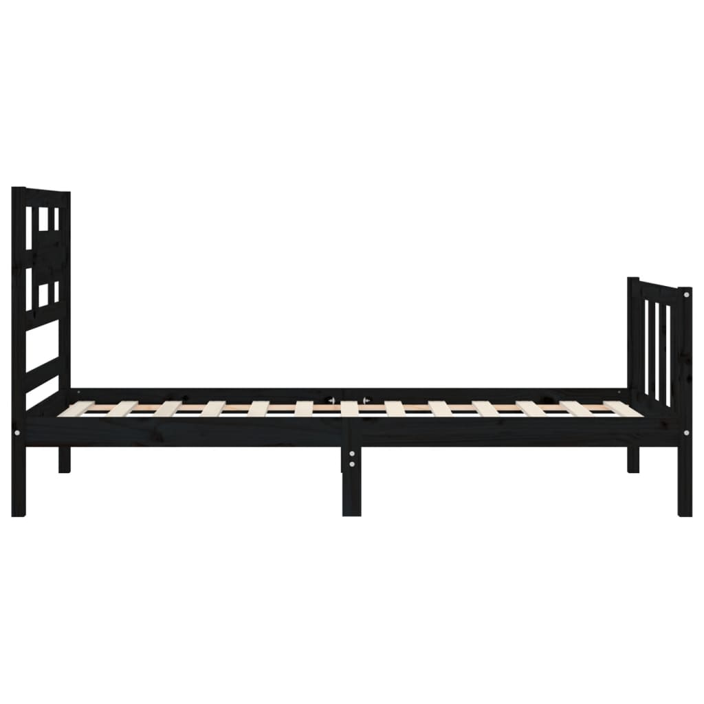 vidaXL Estructura de cama individual con cabecero madera maciza negro