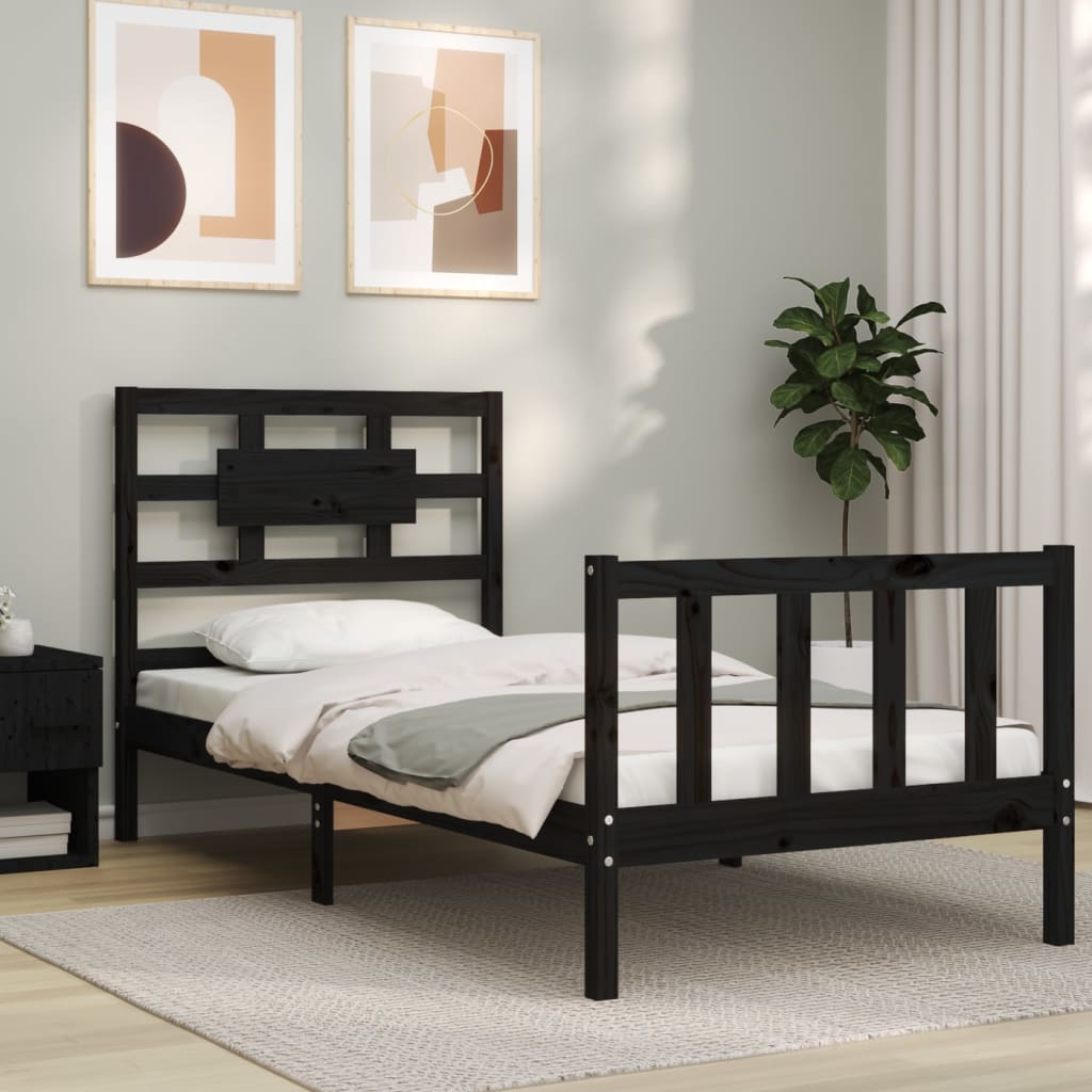 vidaXL Estructura de cama individual con cabecero madera maciza negro