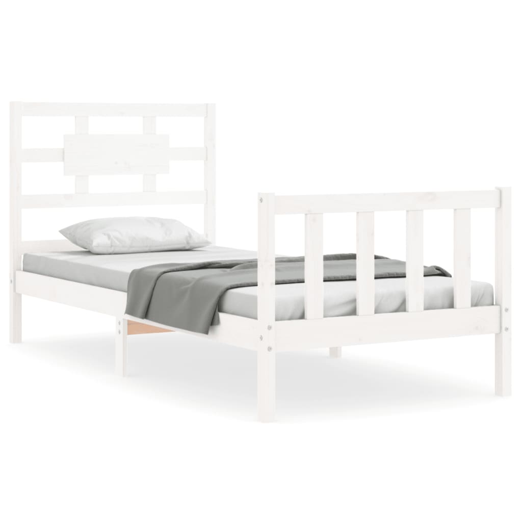 vidaXL Estructura de cama con cabecero madera maciza blanco