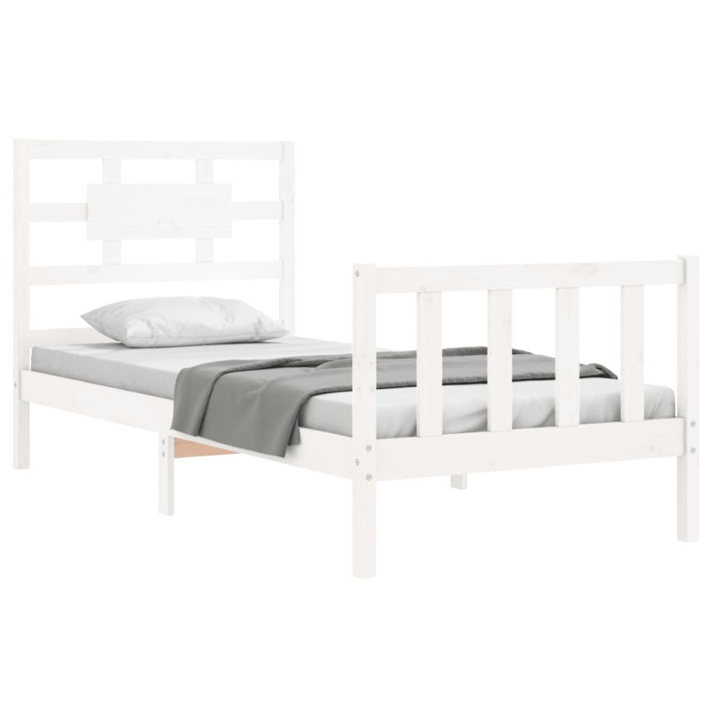 vidaXL Estructura de cama con cabecero madera maciza blanco