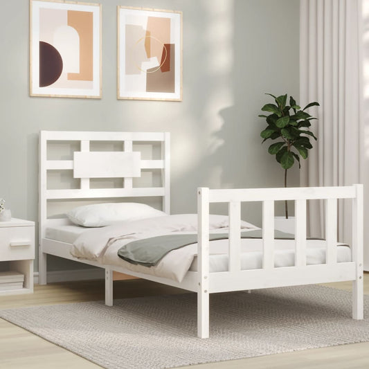 vidaXL Estructura de cama con cabecero madera maciza blanco