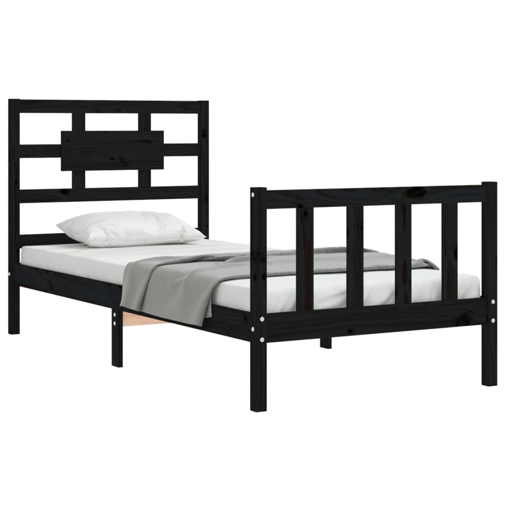 vidaXL Estructura de cama con cabecero madera maciza negro