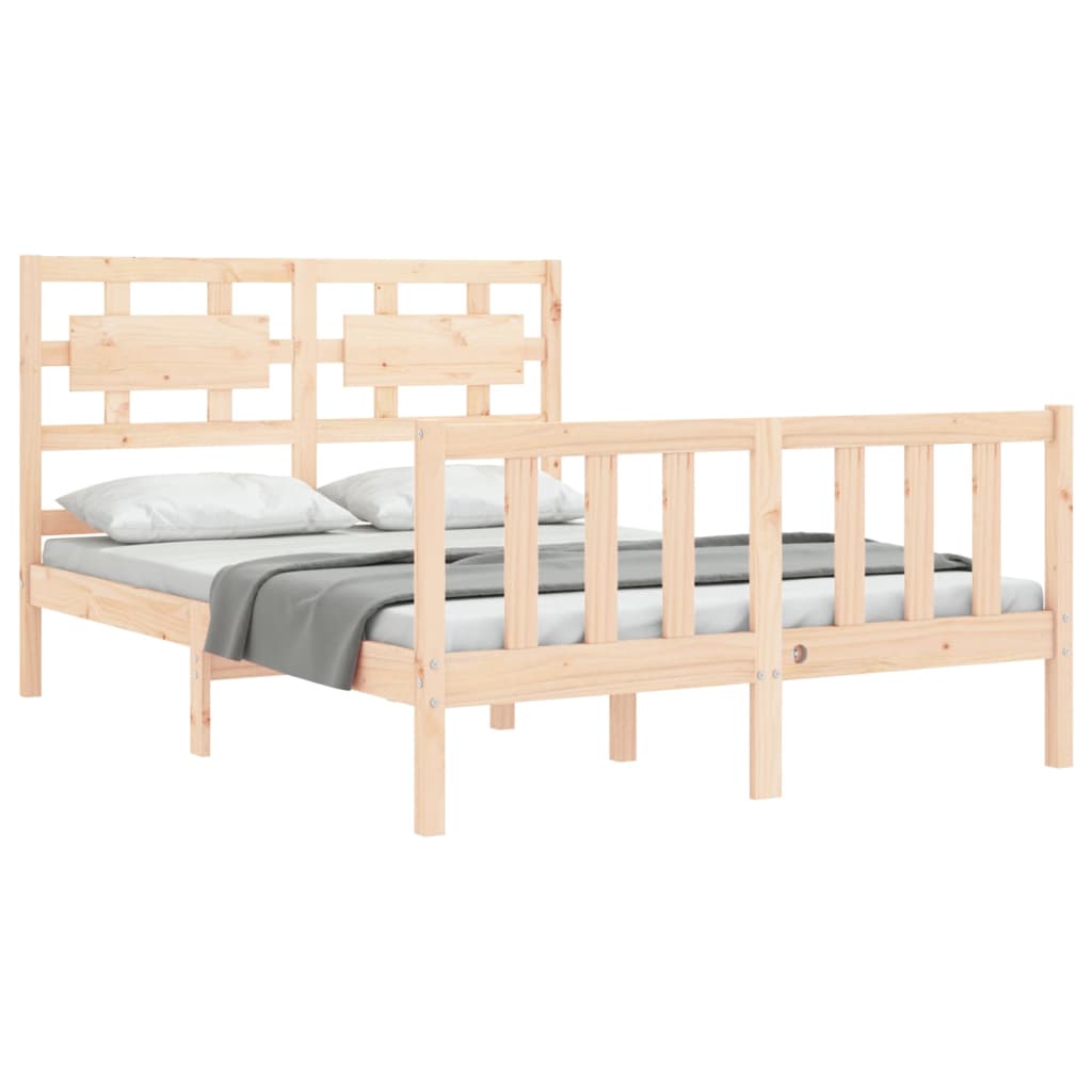 vidaXL Estructura de cama de matrimonio con cabecero madera maciza