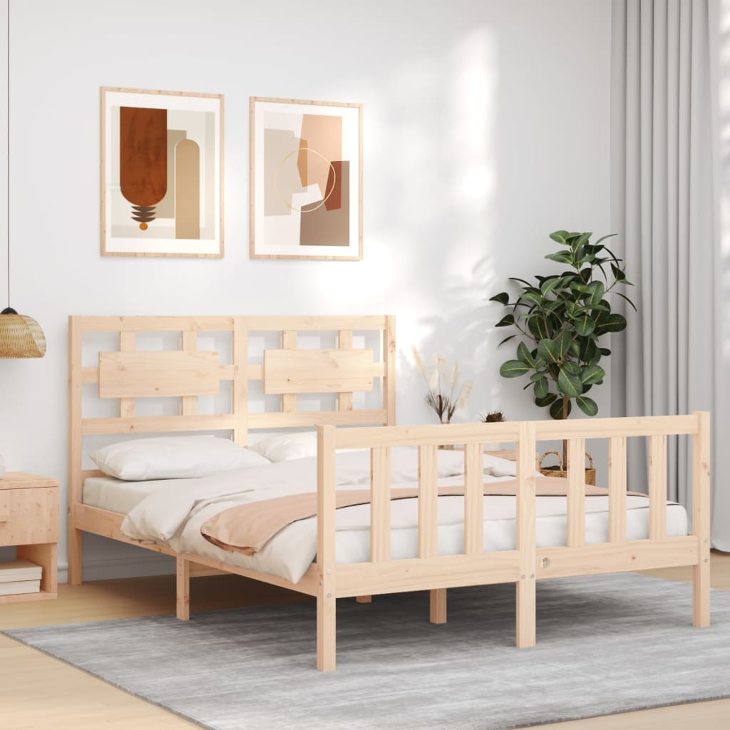 vidaXL Estructura de cama de matrimonio con cabecero madera maciza