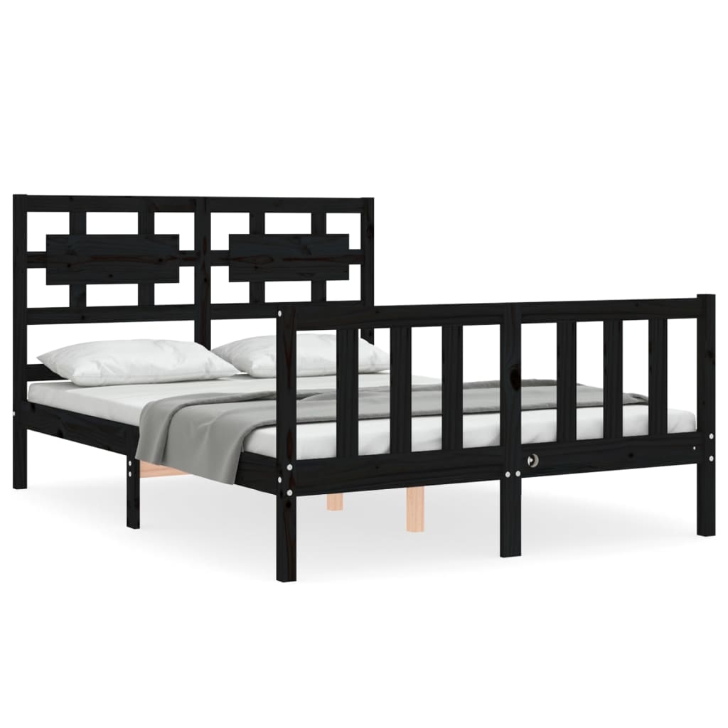 vidaXL Estructura de cama con cabecero madera maciza negro 140x190 cm