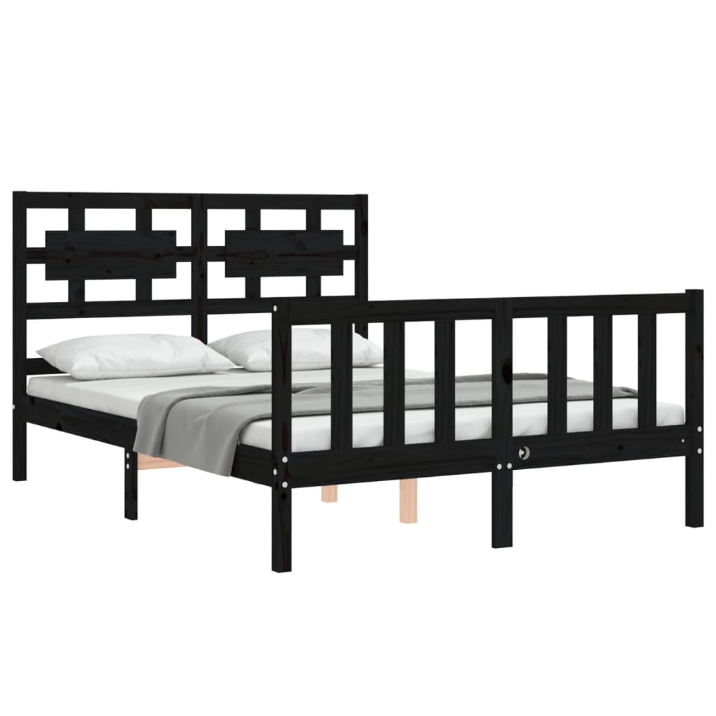 vidaXL Estructura de cama con cabecero madera maciza negro 140x190 cm