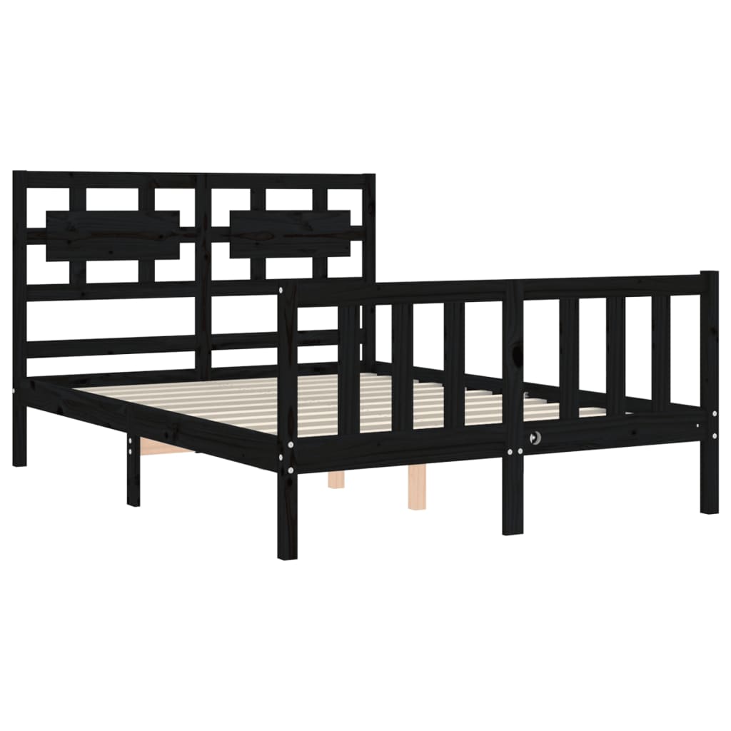 vidaXL Estructura de cama con cabecero madera maciza negro 140x190 cm