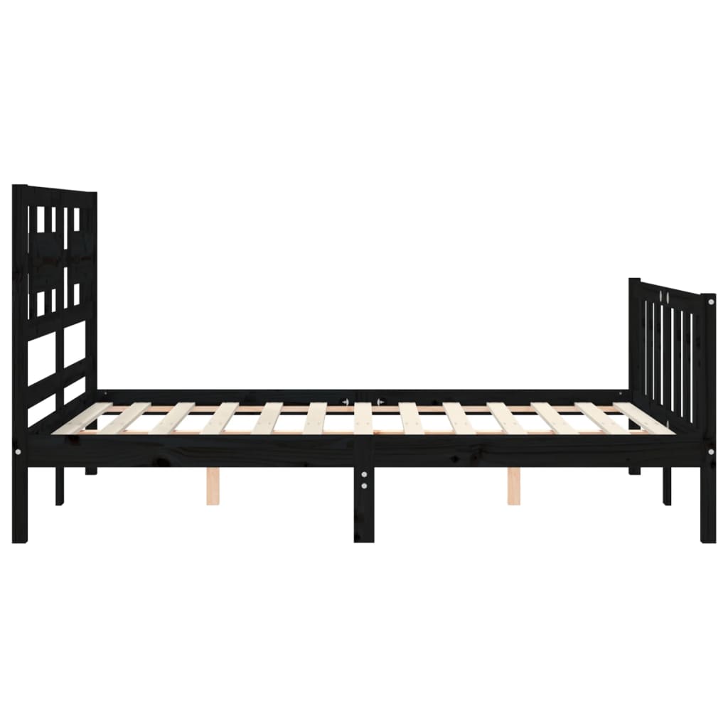 vidaXL Estructura de cama con cabecero madera maciza negro 140x190 cm