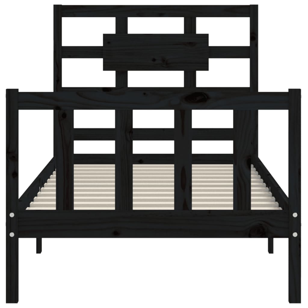 vidaXL Estructura de cama con cabecero madera maciza negro 90x200 cm