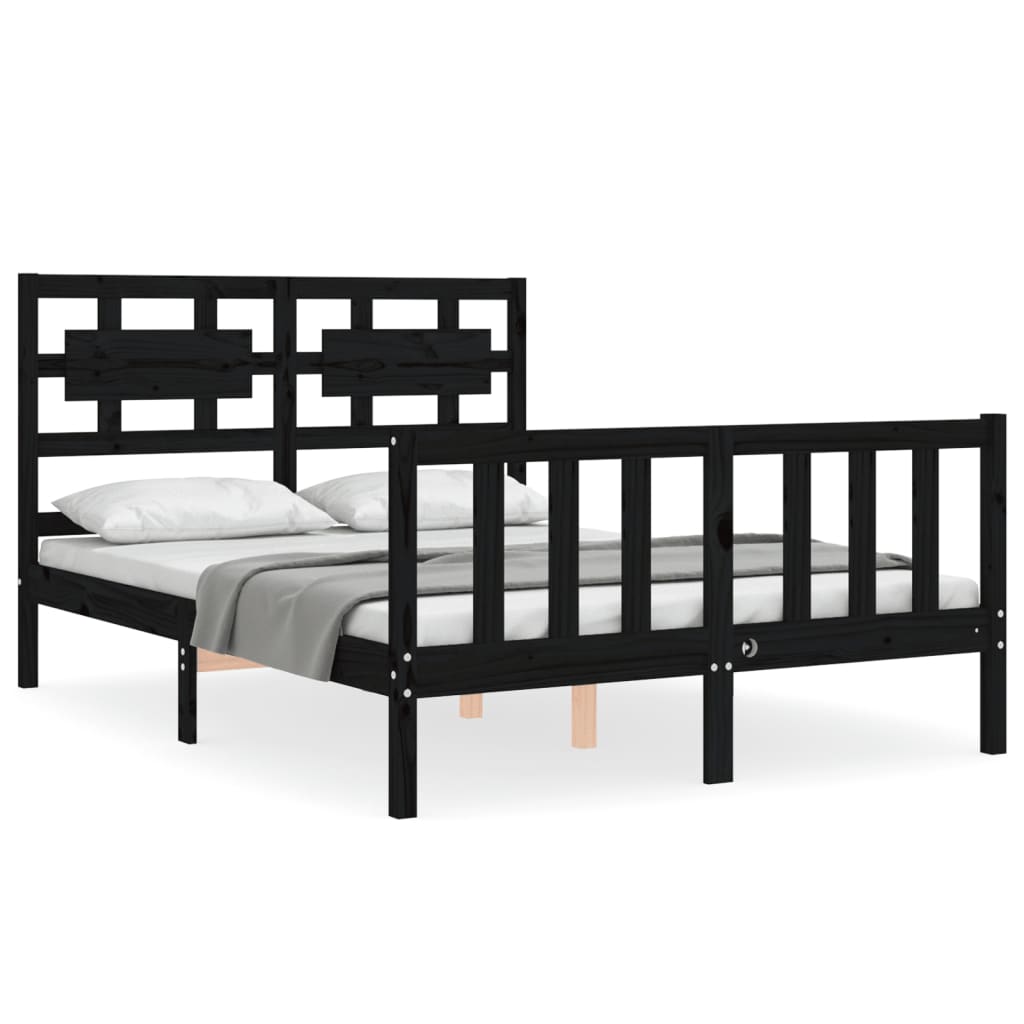 vidaXL Estructura de cama con cabecero madera maciza negro 120x200 cm