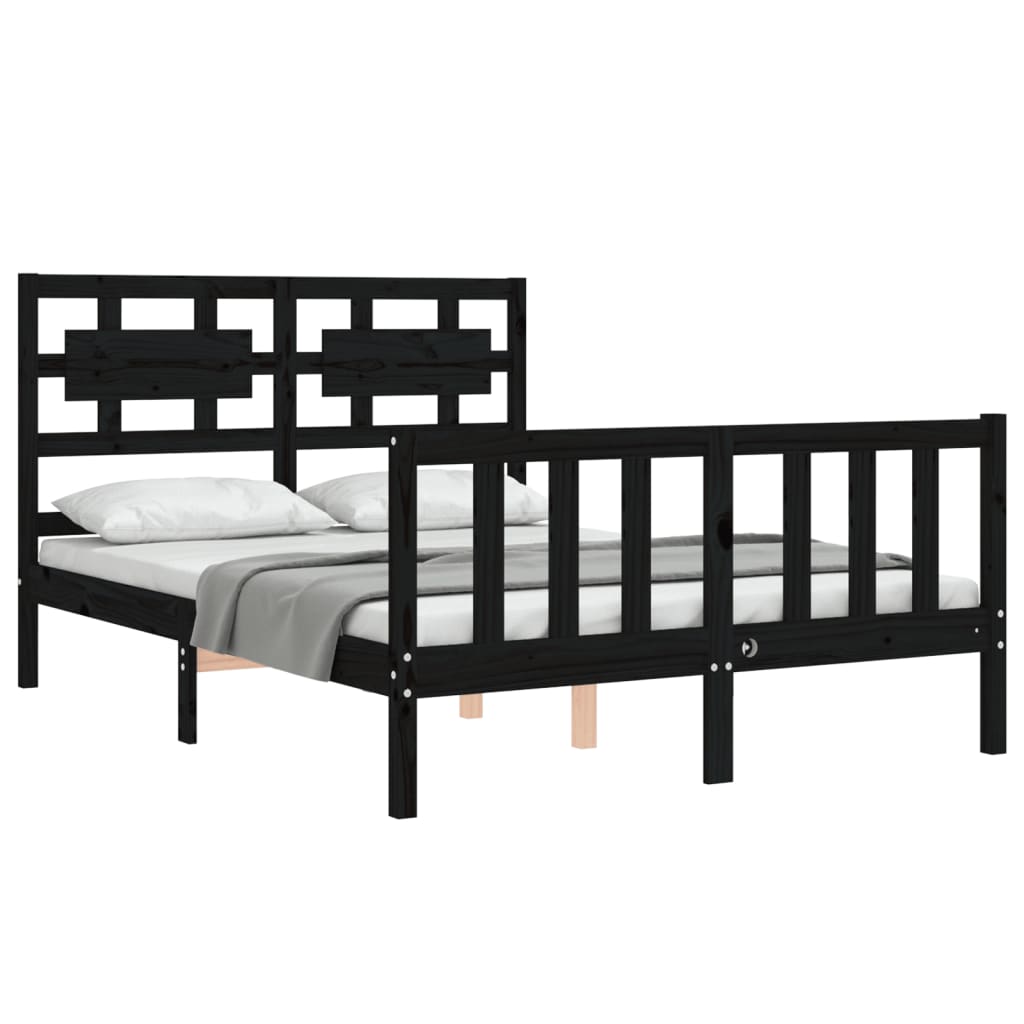 vidaXL Estructura de cama con cabecero madera maciza negro 120x200 cm