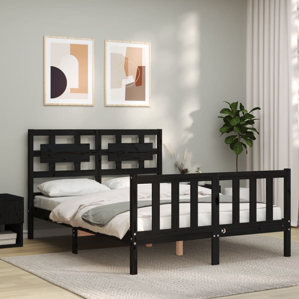 vidaXL Estructura de cama con cabecero madera maciza negro 120x200 cm