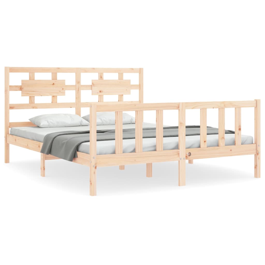 vidaXL Estructura de cama de matrimonio con cabecero madera maciza