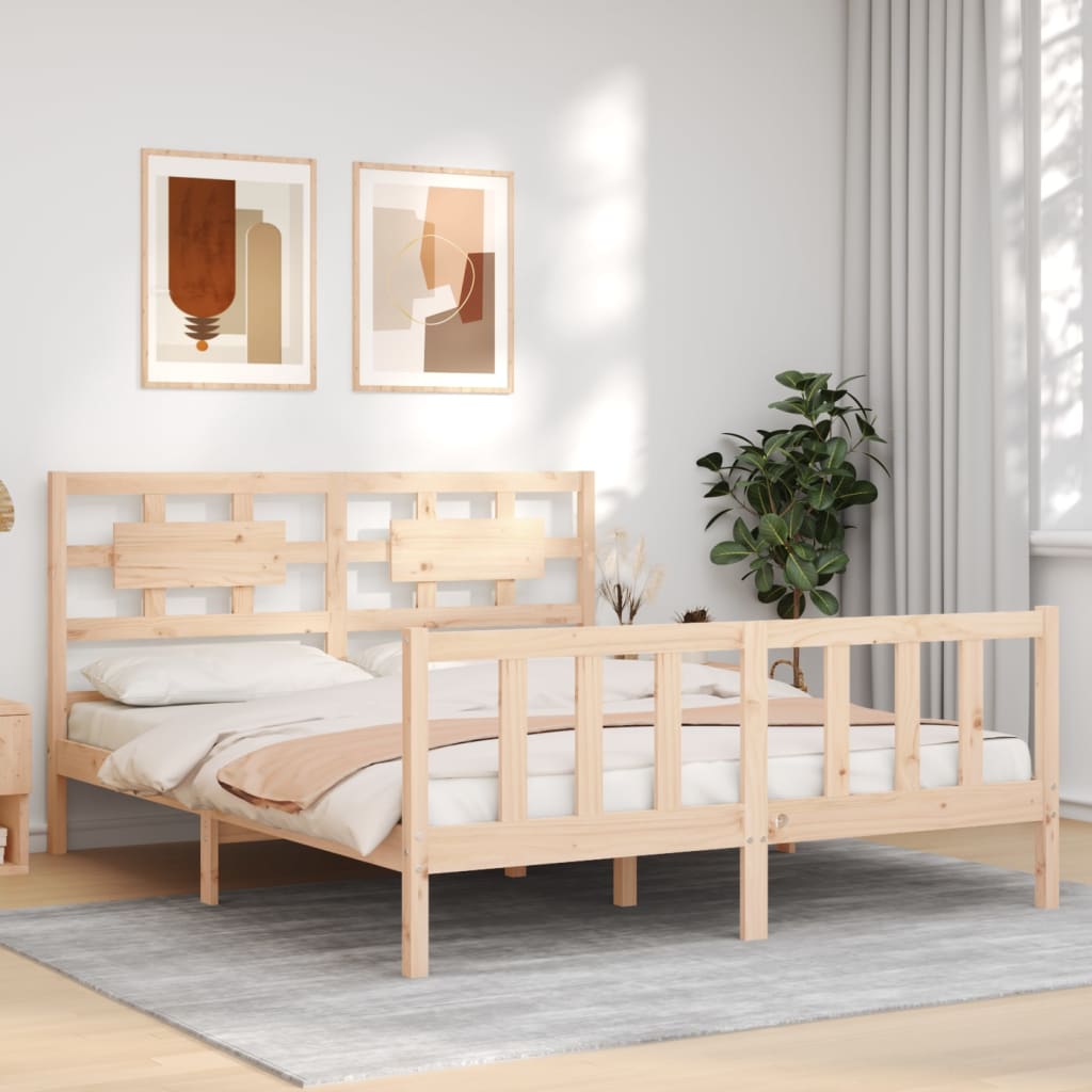 vidaXL Estructura de cama de matrimonio con cabecero madera maciza