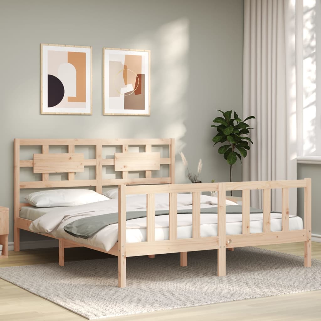 vidaXL Estructura de cama de matrimonio con cabecero madera maciza