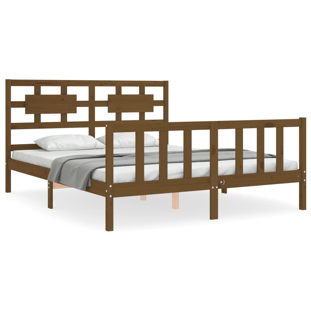 vidaXL Estructura de cama matrimonio con cabecero madera marrón miel