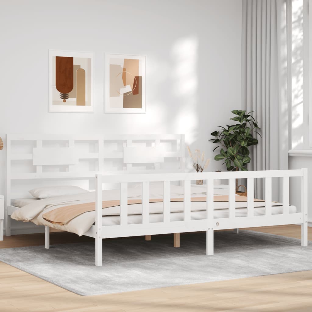 vidaXL Estructura cama de matrimonio con cabecero madera maciza blanco