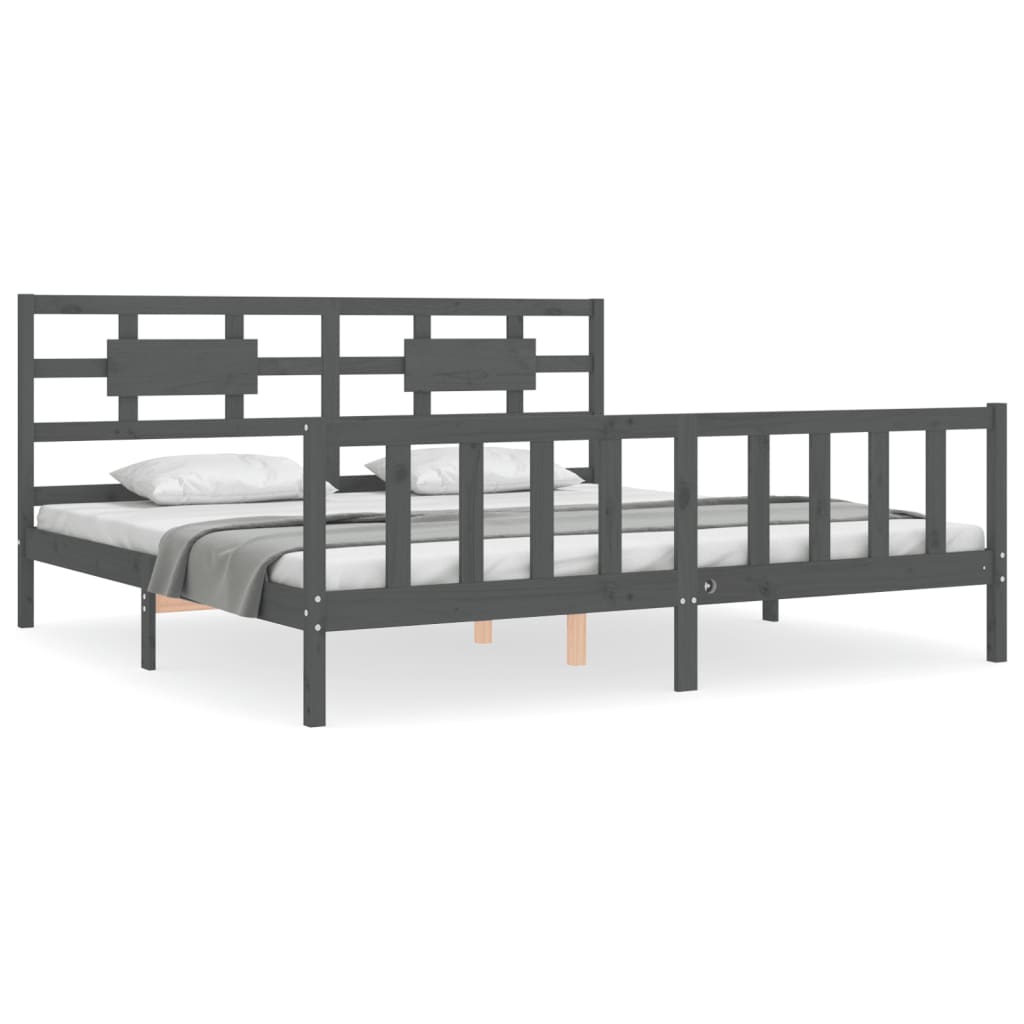 vidaXL Estructura de cama con cabecero madera maciza gris 200x200 cm