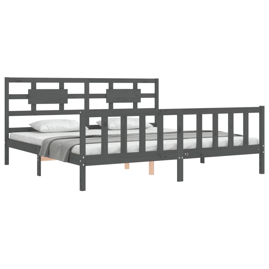 vidaXL Estructura de cama con cabecero madera maciza gris 200x200 cm