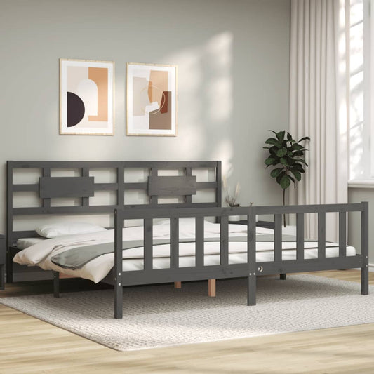 vidaXL Estructura de cama con cabecero madera maciza gris 200x200 cm