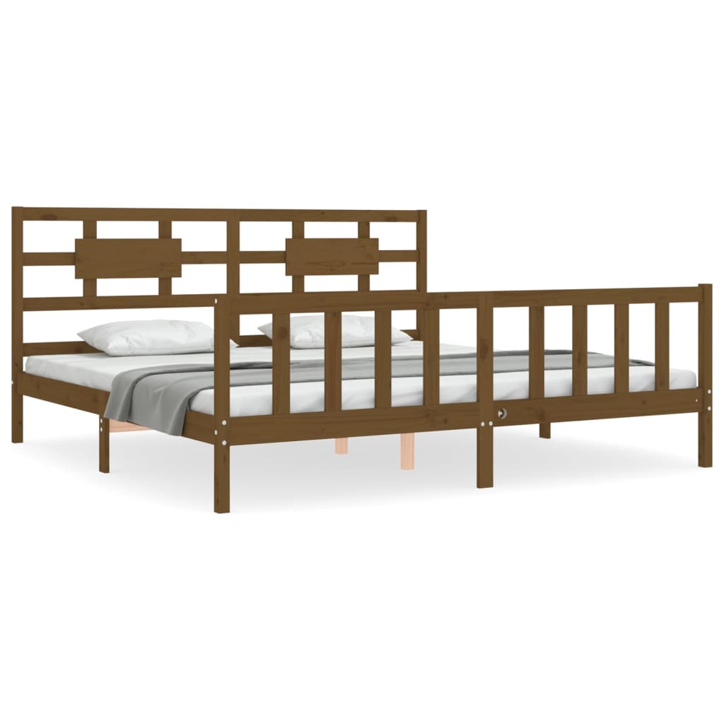 vidaXL Estructura cama y cabecero madera maciza marrón miel 200x200 cm