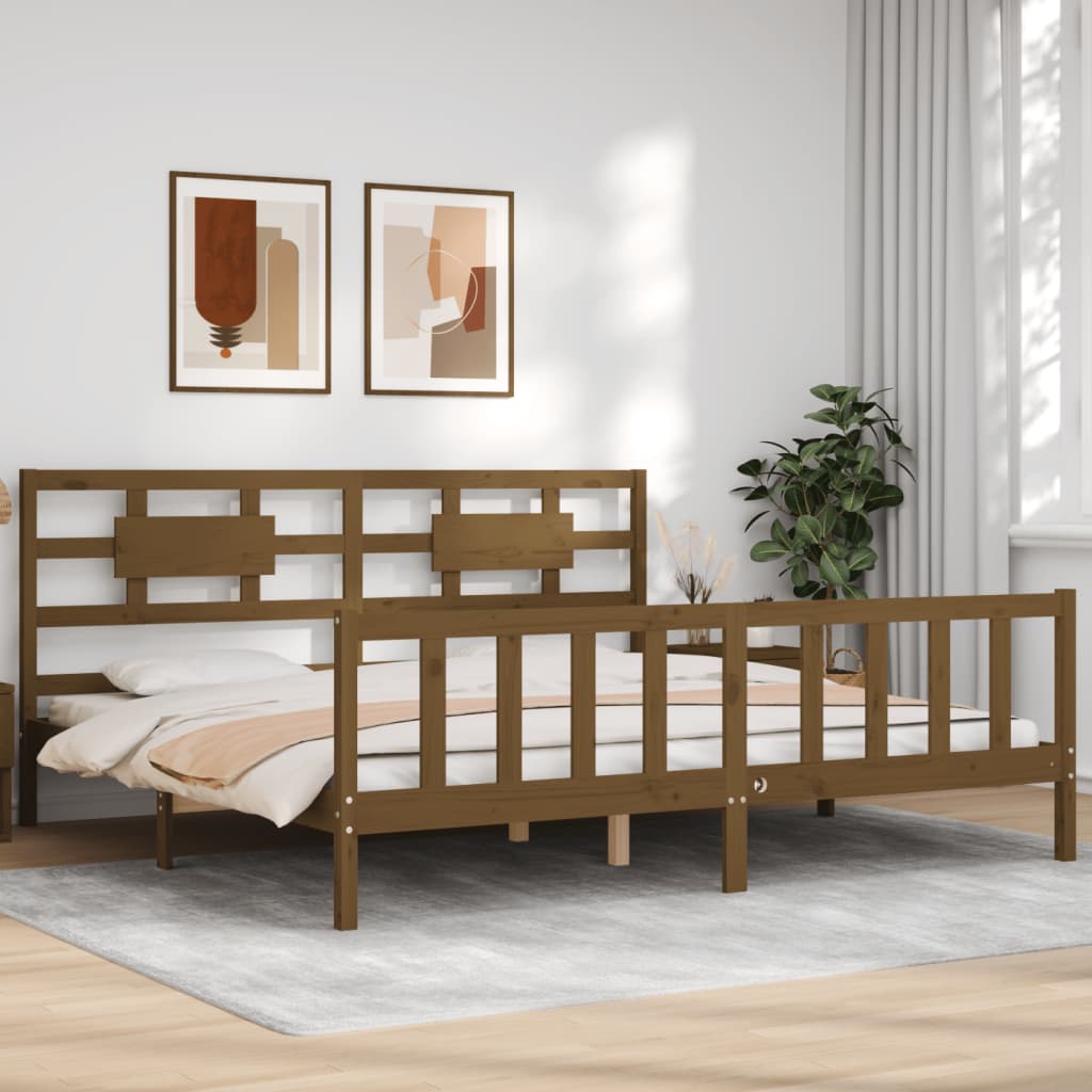 vidaXL Estructura cama y cabecero madera maciza marrón miel 200x200 cm