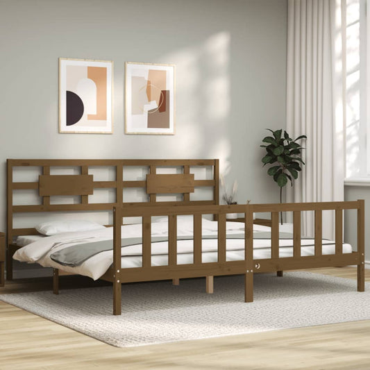 vidaXL Estructura cama y cabecero madera maciza marrón miel 200x200 cm